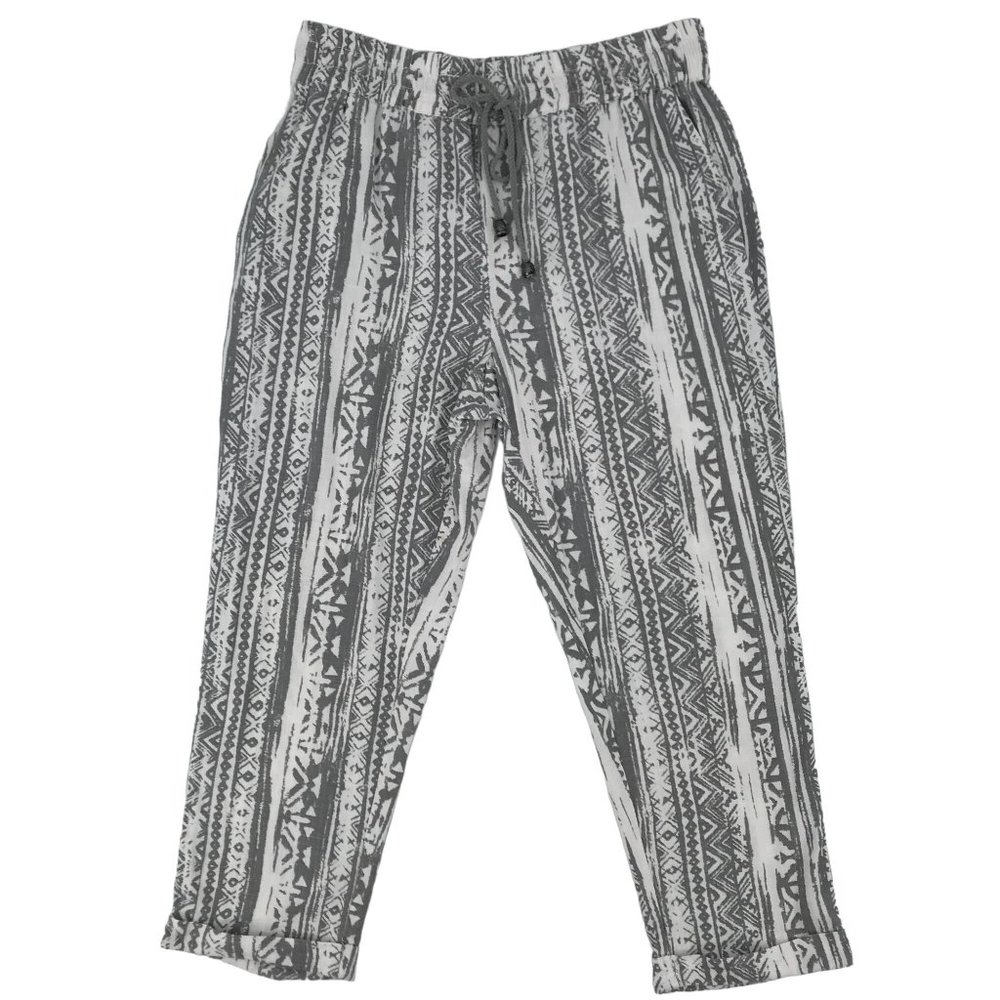 Style Me Petites Womens Linen Viscose Blend Aztec Print Pull On Crop Pant Sz PM